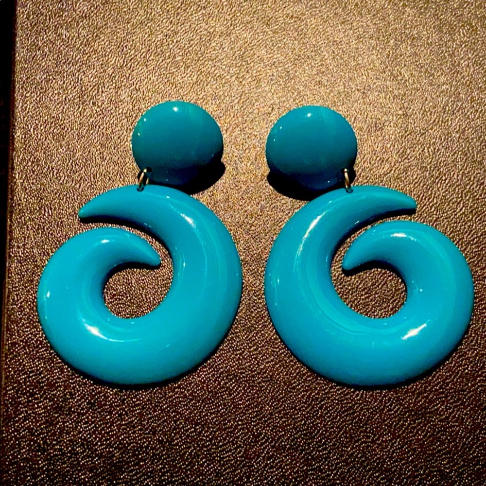 80s Vintage teal blue earrings